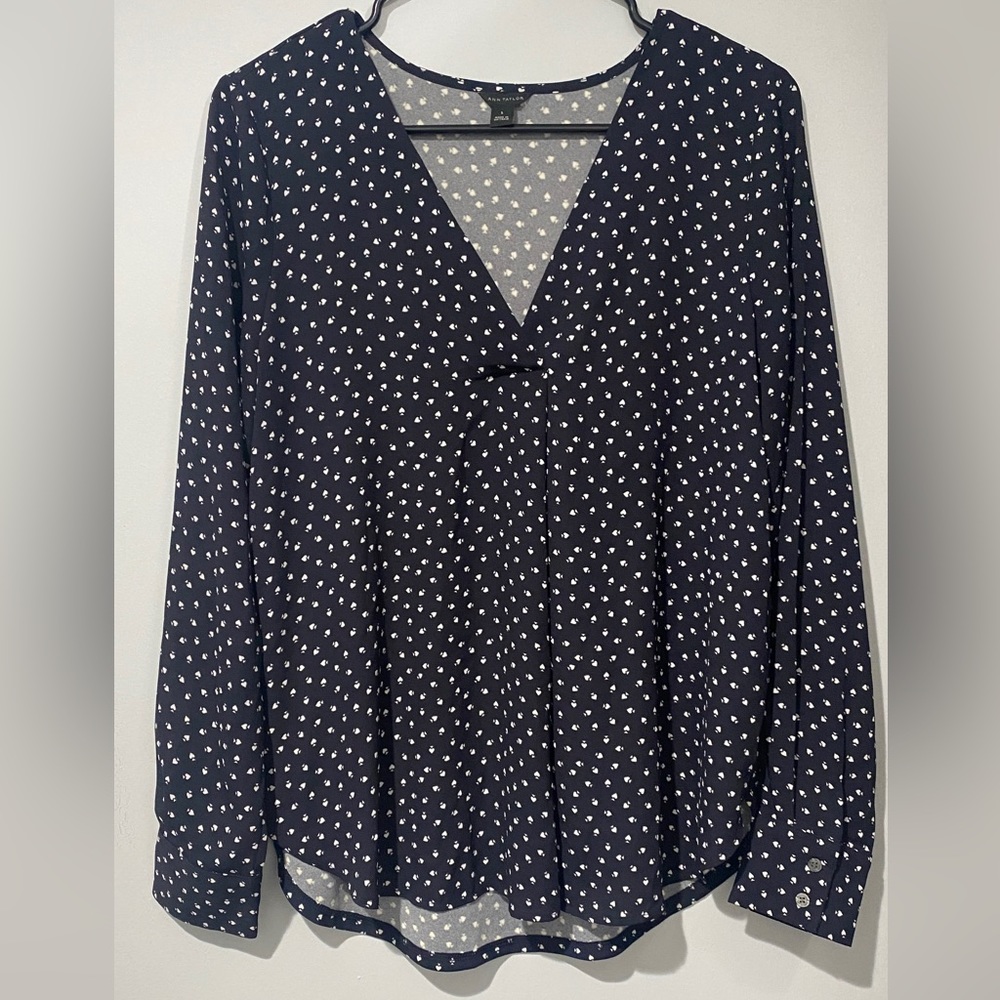 Ann Taylor Long Sleeve Heart V-neck Blouse